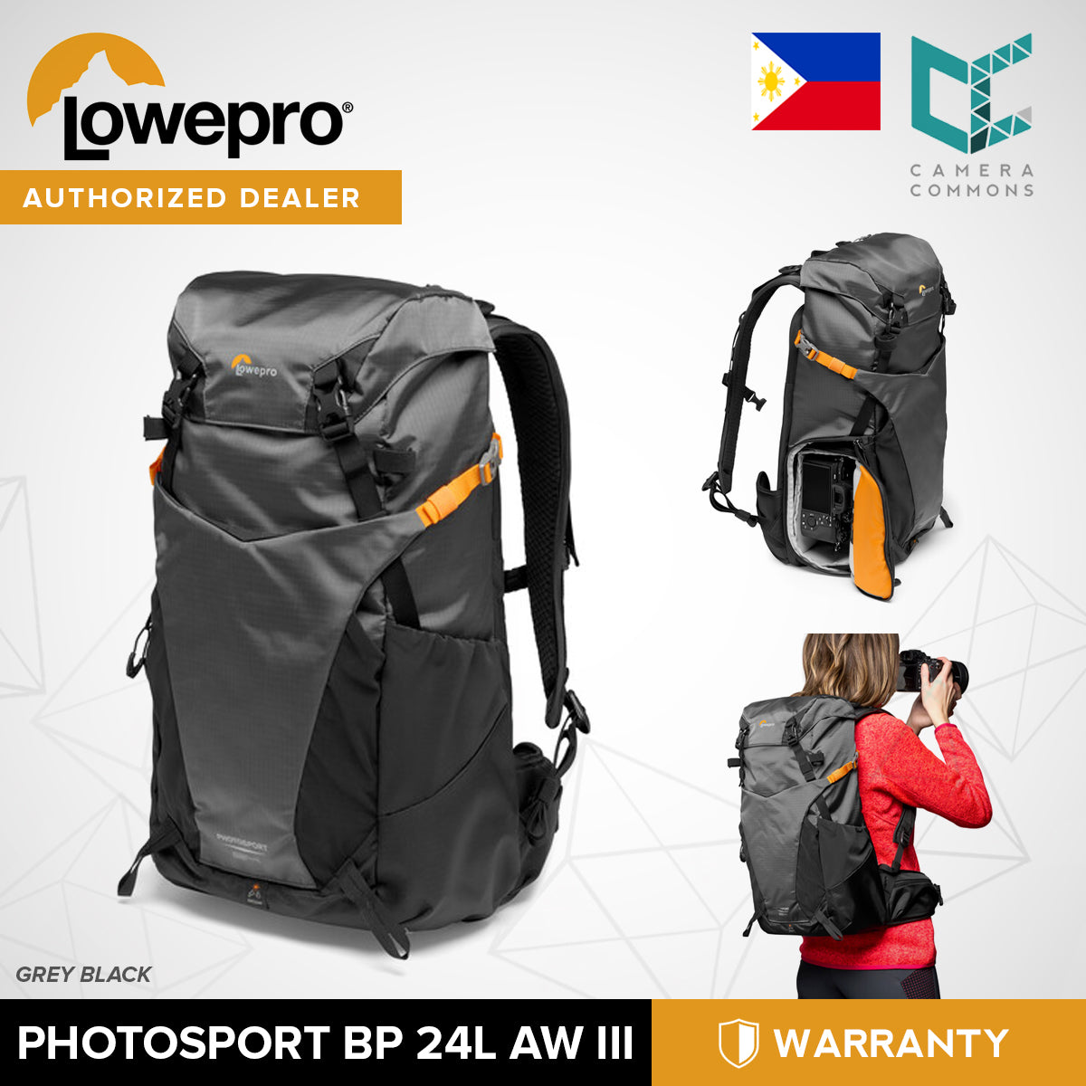 Lowepro PhotoSport BP 24L AW III Photo Backpack Bag Grey Black for Camera Acessories