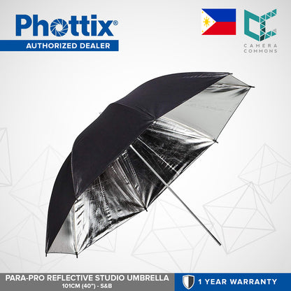 Phottix Para Pro Parabolic Reflective Umbrella 101cm 40 Inches Silver and Black PH85343