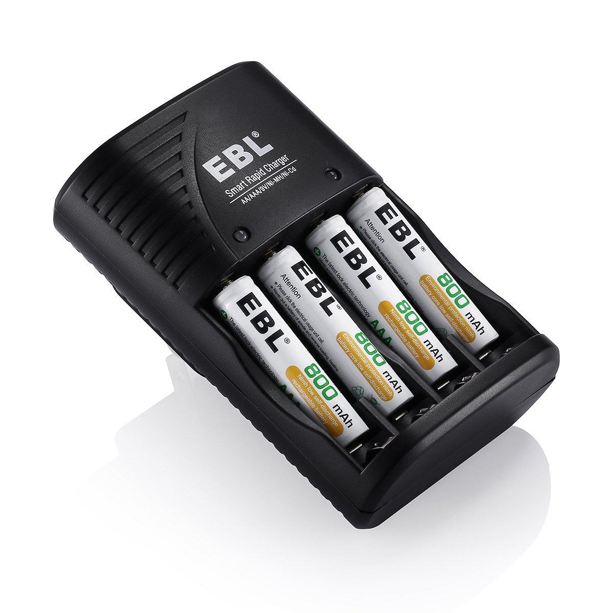 EBL 4 Bay Smart Rapid Battery Charger for AA , AAA , 9V , Ni-MH , Ni-CD Rechargeable Batteries NiMH NiCD Camera Commons PH