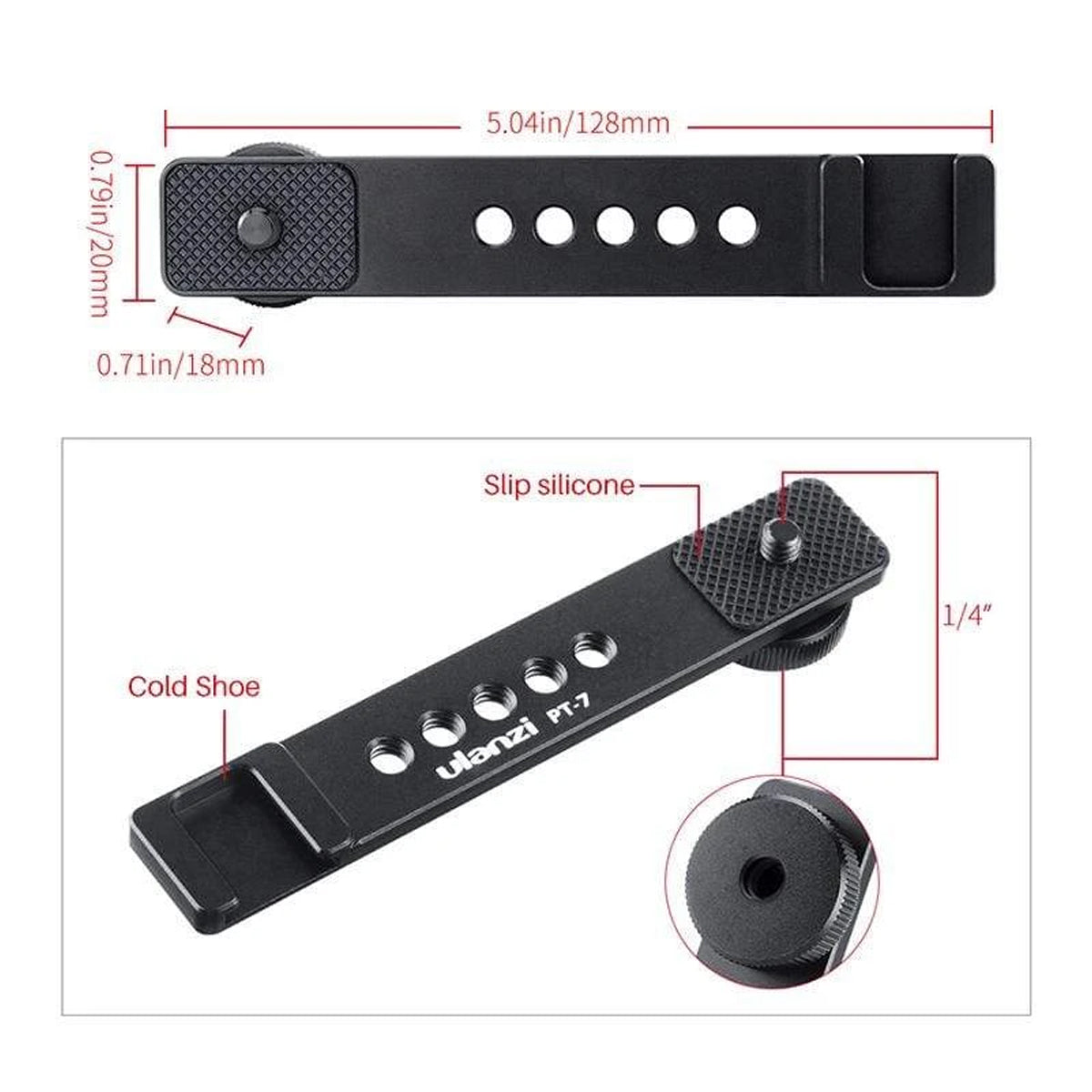 Ulanzi PT-7 Extension Bar Bracket with Cold Shoe 1/4 Screw for LED Video Light PT7