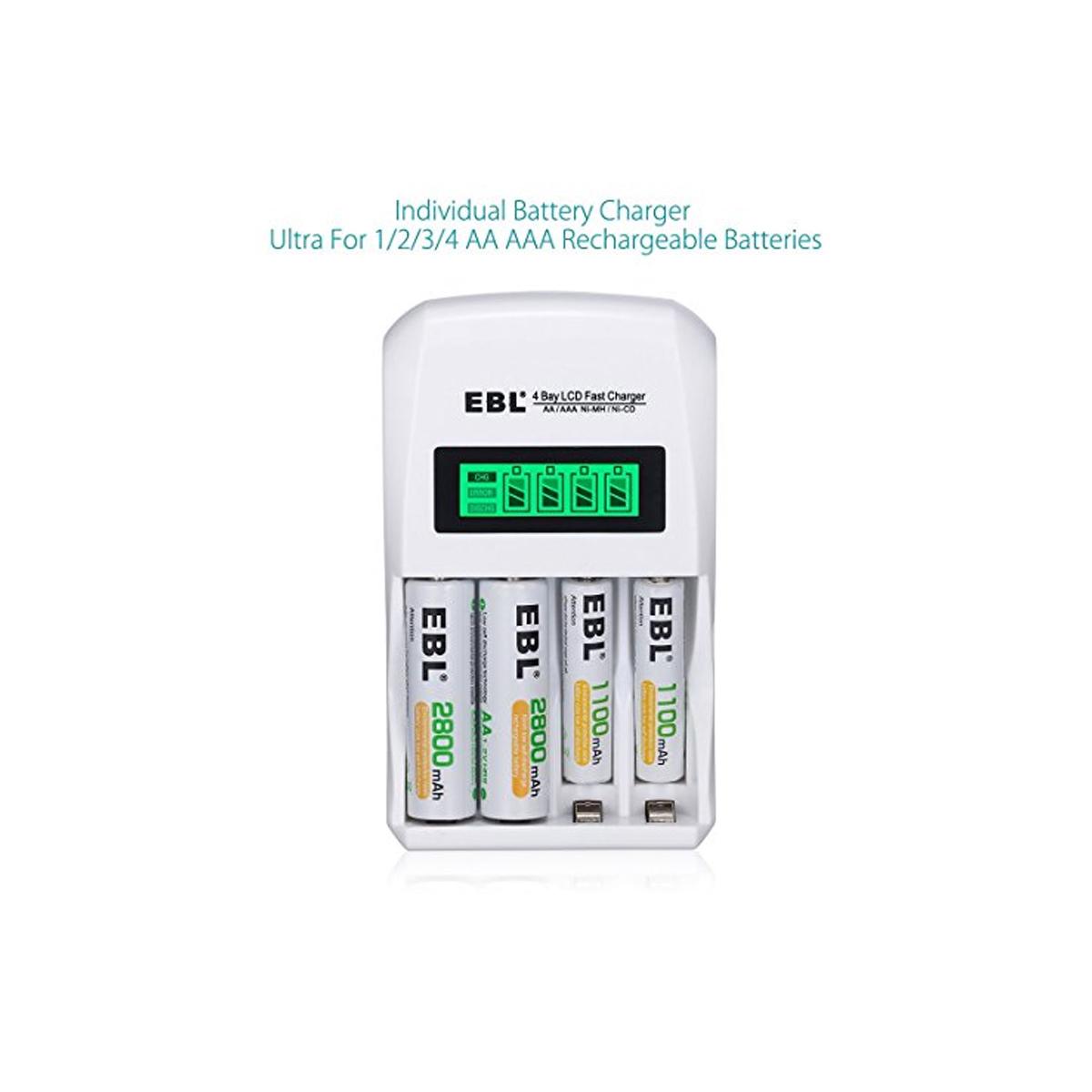 EBL 4 Bay LCD Smart Battery Charger for AA AAA Ni-MH Ni-CD Rechargeable Batteries NiMH NiCD Camera Commons PH