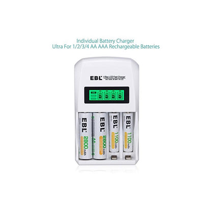 EBL 4 Bay LCD Smart Battery Charger for AA AAA Ni-MH Ni-CD Rechargeable Batteries NiMH NiCD Camera Commons PH