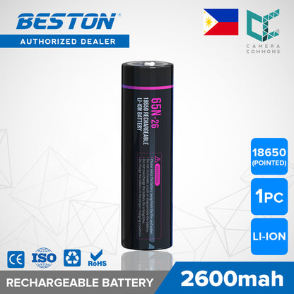 Beston 18650 3.7V Rechargeable Lithium Ion Battery Li-ON Large Capacity 2600MAH (Pointed Top)