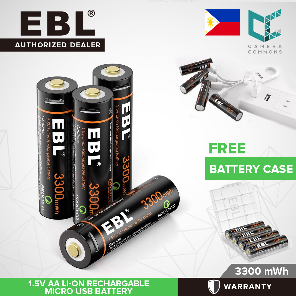EBL USB Rechargeable Lithium AA Batteries - 1.5V 3300mWh Long Lasting Rechargeable Double A Li-ion Batteries with Micro Charging Cable - Quick Charge in 2 Hours (4 Pack)