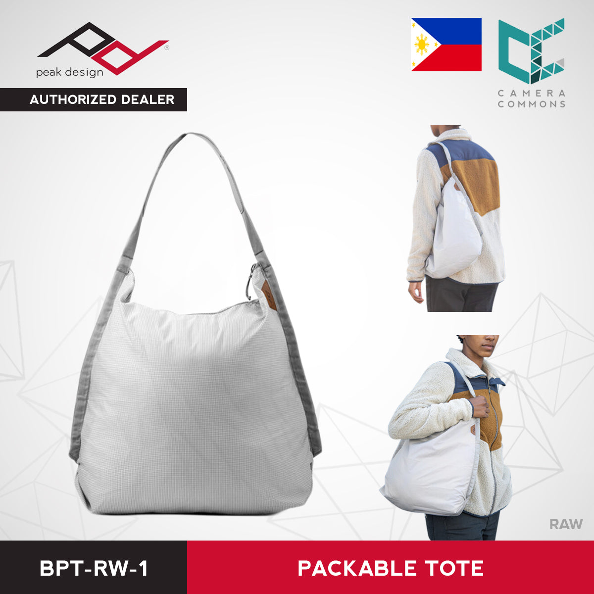 Peak Design Packable Tote Bag for Traveling Everyday Use Nylon Unisex Charcoal White Raw