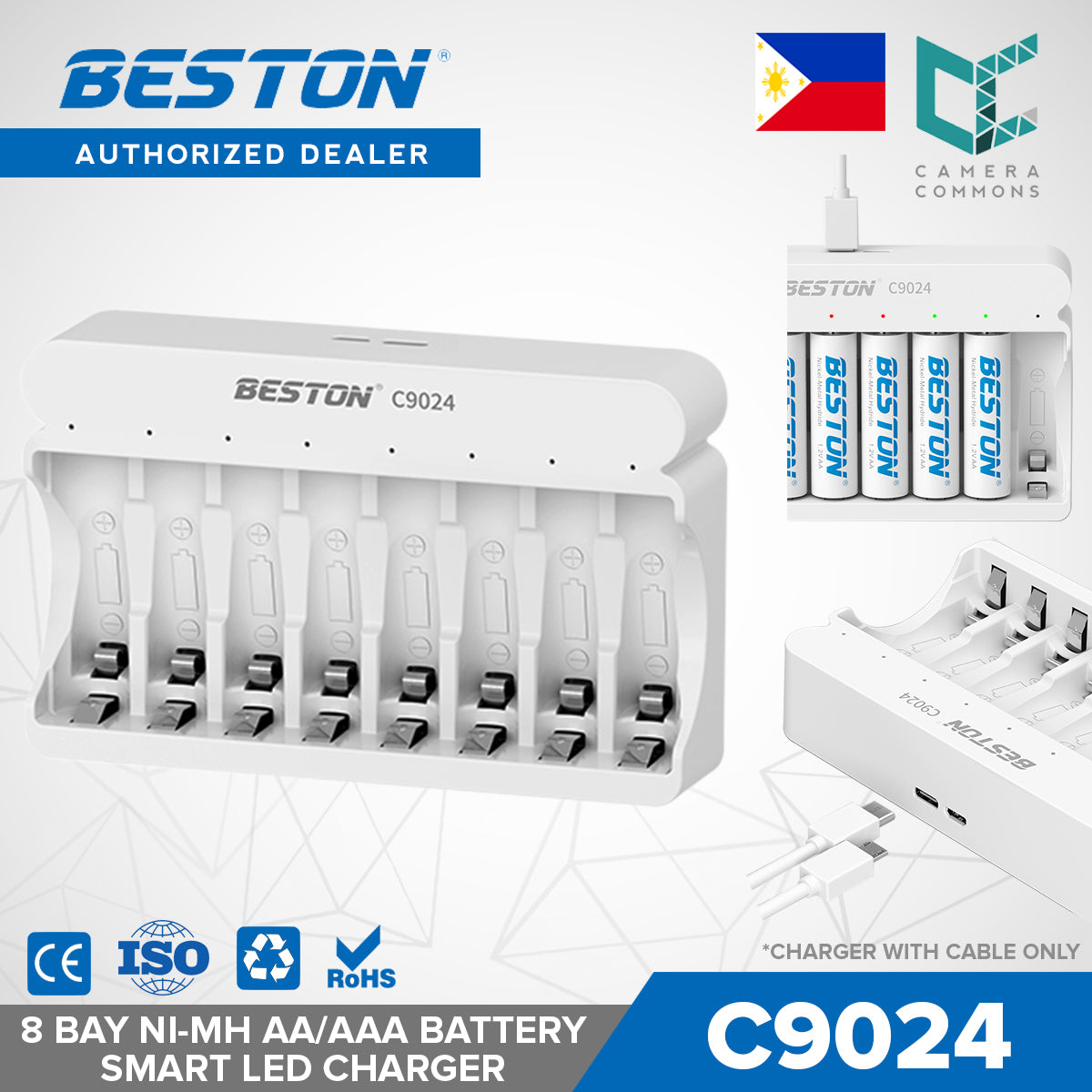 Beston C9024 LED C9024L Smart LCD 8 Bay Charger with Cable for Ni-MH AA AAA Battery