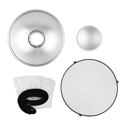 Silver Bowens Mount Beauty Dish 55cm 22" +Honeycomb Grid+Diffuser Sock for Professional Photography