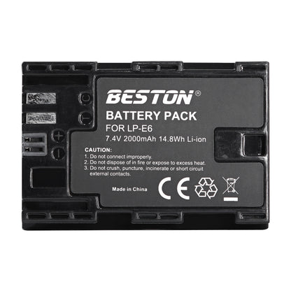 BESTON 2PCS LP-E6 2000mAh 7.4V 14.8Wh Li-ion Camera Battery for Canon LPE6