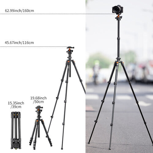 K&F Concept BI234M Tripod with Ball Head Lightweight Magnesium Travel Vlog KF09.101