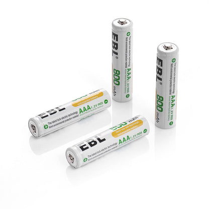 EBL 4 Pack 1.2V AAA Size 800mAh Rechargeable battery - Ni-MH NiMH Camera Commons PH