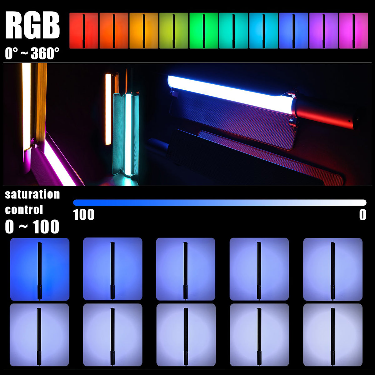 LUXCEO P520 RGB LED Light Wand Stick With Barndoor Built-in Battery 36 Colors Studio Tiktok Lighting