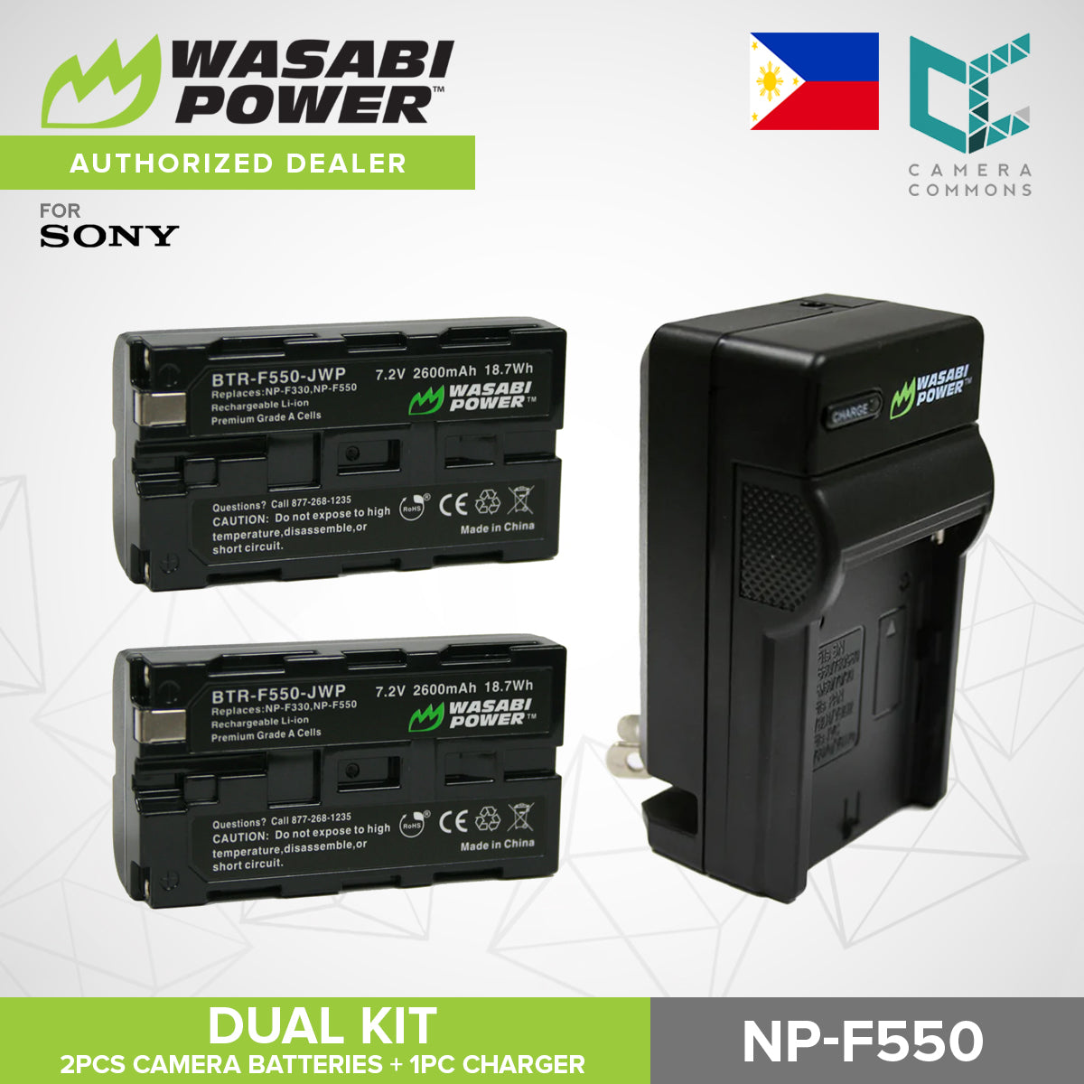 Wasabi Power NP-F330 NP-F530 NP-F550 NP-F570 Dual Kit Battery Plug Charger for Sony Cameras NPF550