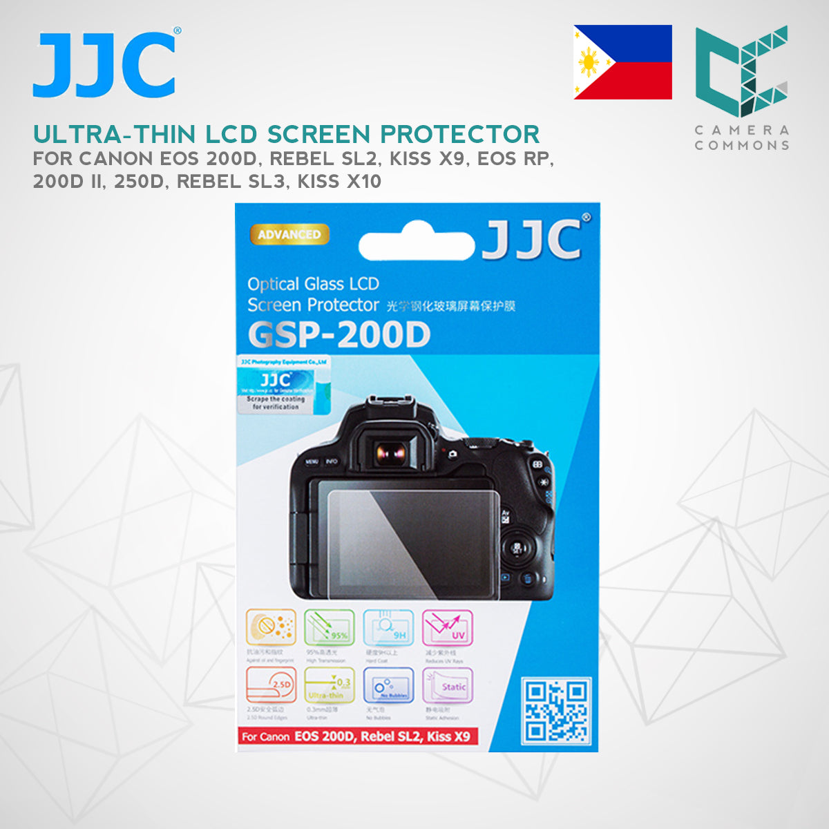 JJC Ultra-thin LCD Screen Protector for CANON EOS 200D, Rebel SL2, Kiss X9, EOS RP, 200D II, 250D, Rebel SL3, Kiss X10 (GSP-200D)