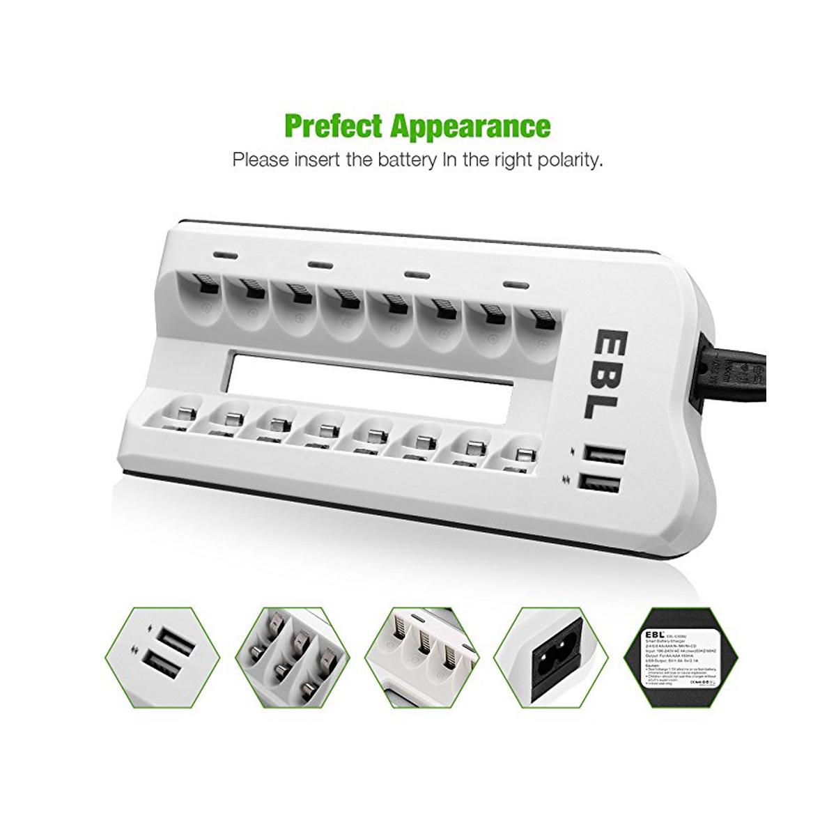 EBL 8 Bay New Upgraded 3rd Gen Smart Battery Charger for AA , AAA , Ni-MH , Ni-CD Rechargeable Batteries Camera Commons PH NiMH NiCD