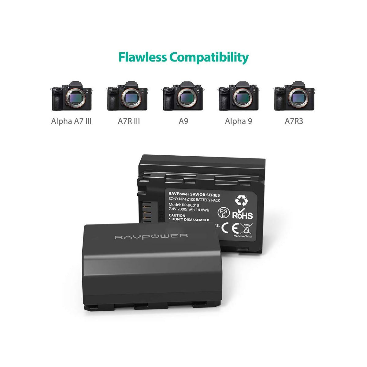RAVPower NP-FZ100 Camera Battery Charger with 2pcs Batteries Set for Fujifilm Fuji Cameras NPFZ100