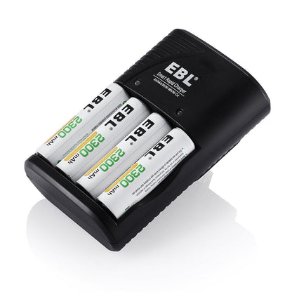 EBL 4 Bay Smart Rapid Battery Charger for AA , AAA , 9V , Ni-MH , Ni-CD Rechargeable Batteries NiMH NiCD Camera Commons PH
