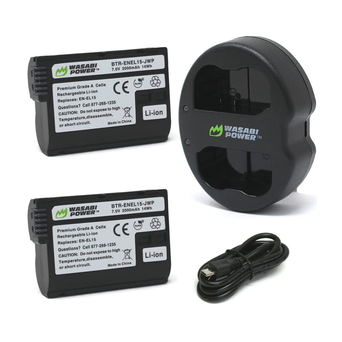 Wasabi Power EN-EL15 EN-EL15A EN-EL15B EN-EL15C Dual Kit Battery Charger for Nikon Cameras ENEL15