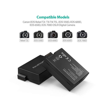 RAVPower LP-E8 Camera Battery Charger with 2pcs Batteries Set for Canon Cameras LPE8