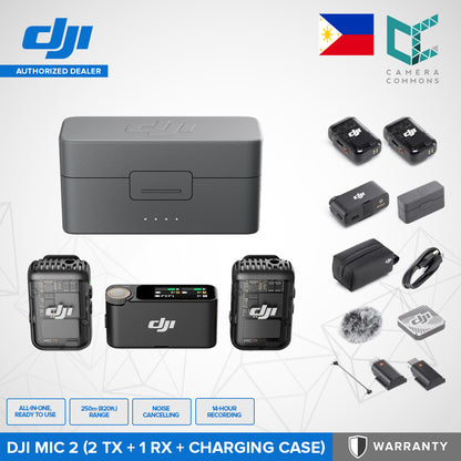 DJI Mic 2 (2 TX + 1 RX + Charging Case) Pocket-Sized Pro Audio All-in-one Wireless Microphone Noise Cancelling