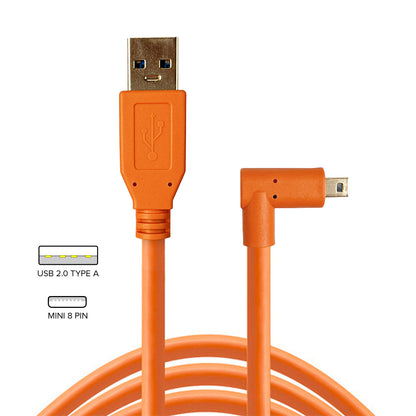 STUDIOMATE USB 2.0 Type A to Mini 8 Pin Right Angle Orange Cable Connector 5 meters 5m