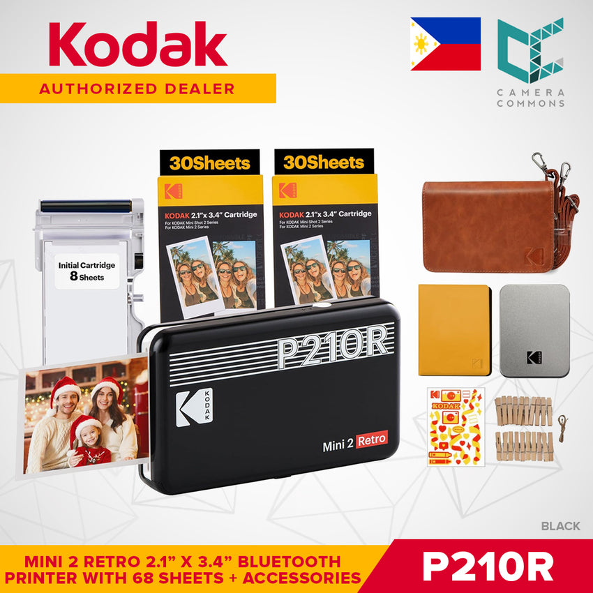 Kodak Mini 2 Retro 2.1"x3.4" Bluetooth Photo Printer Set 4PASS Borderless Print P210R