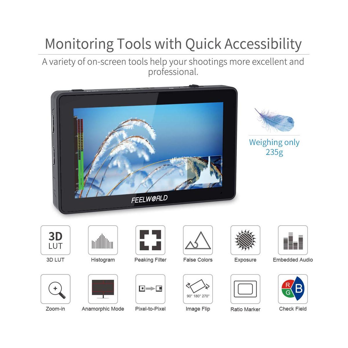 FEELWORLD F6 Plus 5.5" F6 Plus V2 6" Video Monitor 4K HDMI for Camera Studio Equipment