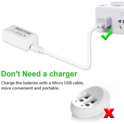 BESTON 9V Rechargeable Batteries, 650mAh Li-ion Rechargeable 9 Volt Battery with Micro USB Charging Port