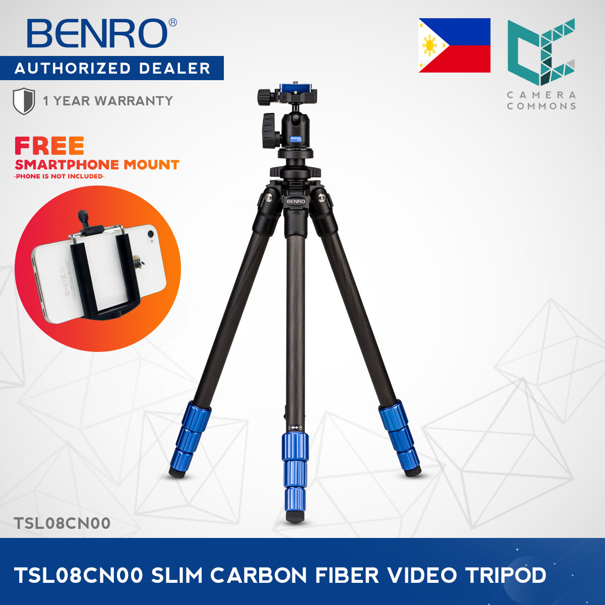 Benro TSL08CN00 Slim Carbon Fiber Tripod with Ball Head