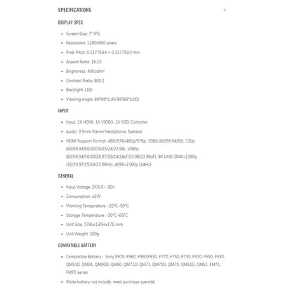 FEELWORLD FW759 7" IPS HDMI On-Camera Monitor with Sunshade and HDMI Lock 7 inches