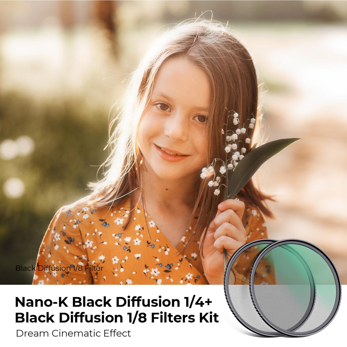 CLEARANCE KF FILTERS 72mm,K series 1/4 +1/8 black diffusion filters +3pcs cleaning clothes