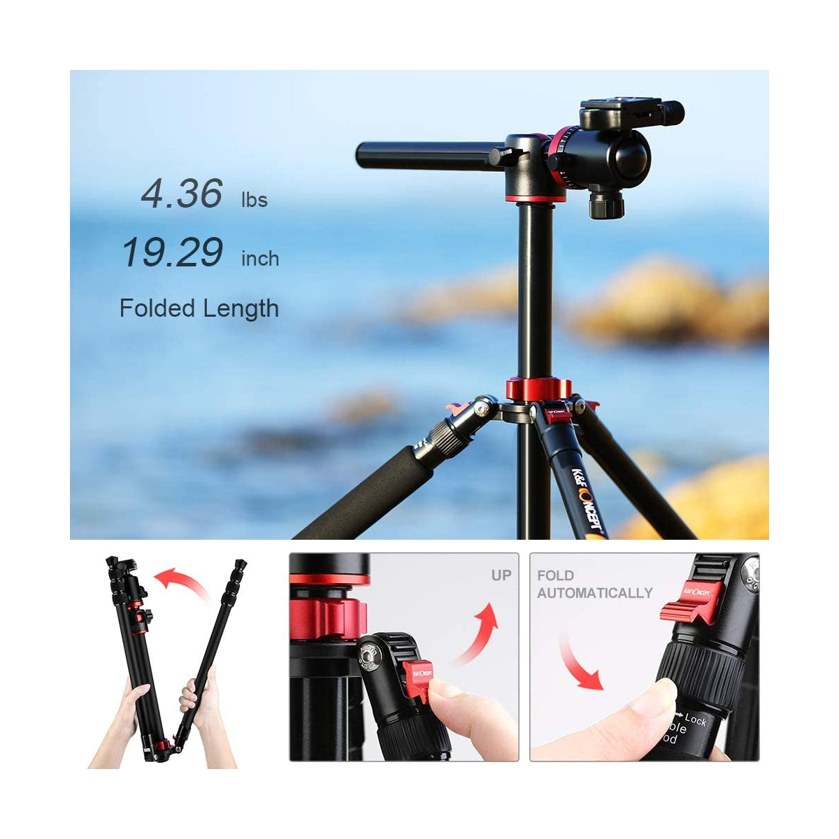 K&F Concept TM2534T DSLR Camera Tripod 66 Inch Portable Magnesium Aluminium Monopod 4 Section with 360 Degree Ball Head