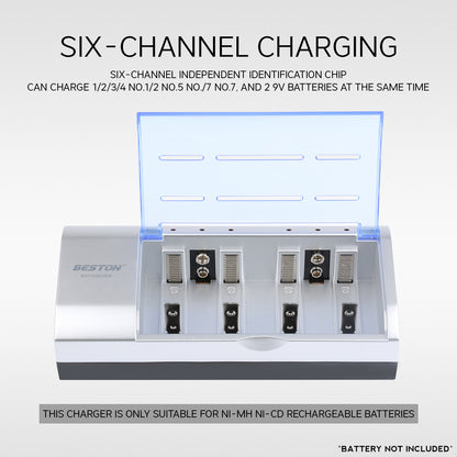 Beston C821BW 6 Bay Multifunction Ni-MH Battery Charger for AA AAA D Size C Size 9V NIMH