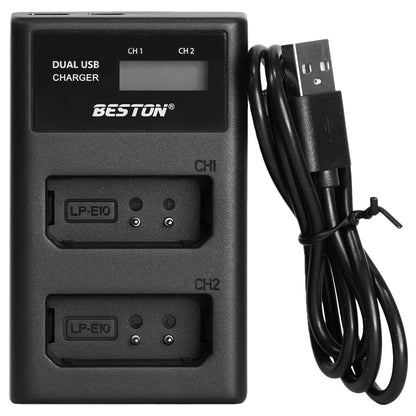 BESTON LP-E10 LCD Dual USB Charger (Micro USB Type-C) for Canon Camera Batteries LPE10