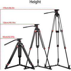 Miliboo MTT609A Professional Aluminum Video Tripod with Fluid Head and Ground Spreader Heavy Duty