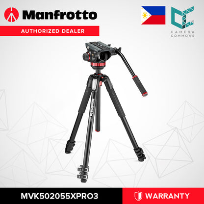 Manfrotto MVK502055XPRO3 MVH502AH Fluid Video Head with MT055XPRO3 Tripod