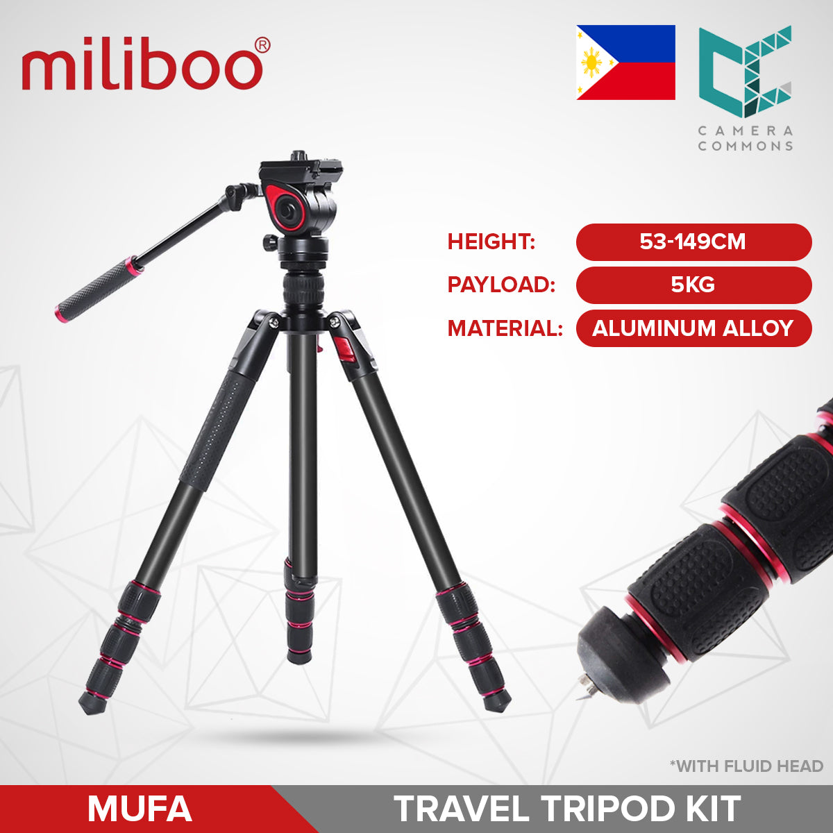 CLEARANCE Miliboo MUFA Fluid Head Tripod Screw Lock