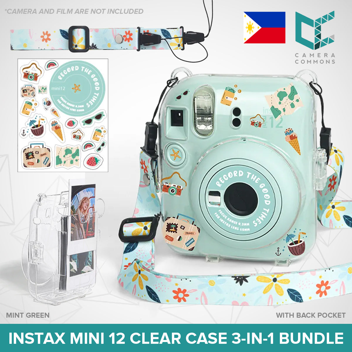 Clear Glitter Case for Fujifilm Instax Mini 11 Mini 12 Camera Transparent Protective Crystal Cover