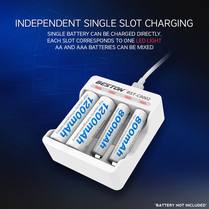 Beston C8002 4-Bay Charger Battery Charger for AA / AAA Rechargeable Battery BST-C8002