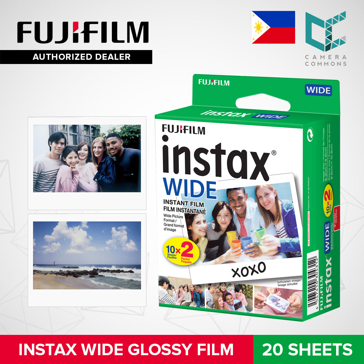 FUJIFILM Instax Wide Glossy Instant Film Plain White 20 Sheets