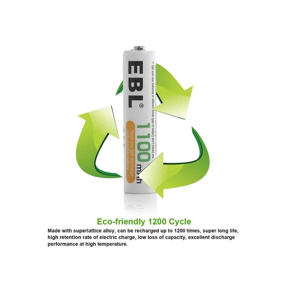 EBL 4 Pack 1.2V AAA Size 1100mAh Rechargeable battery - Ni-MH NiMH Camera Commons PH