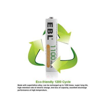 EBL 4 Pack 1.2V AAA Size 1100mAh Rechargeable battery - Ni-MH NiMH Camera Commons PH