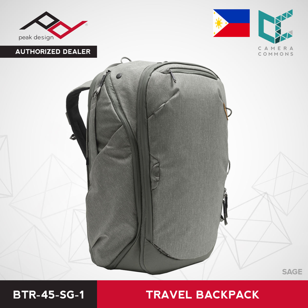 Peak Design Travel Backpack Bag 45L Black Sage