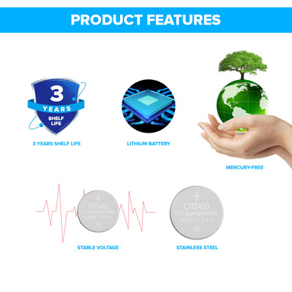 Beston CR2450 Button Cell Lithium Battery Li-ion Coin 3V 3 Volts (Pack of 5)