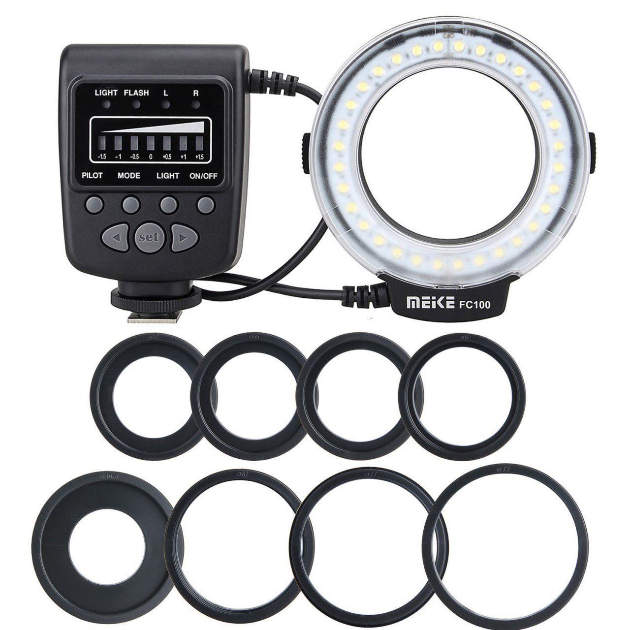 MEIKE FC100 Macro Ring Flash LED Light for DSLR Cameras Camcorder with Adapter Rings