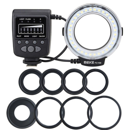 MEIKE FC100 Macro Ring Flash LED Light for DSLR Cameras Camcorder with Adapter Rings