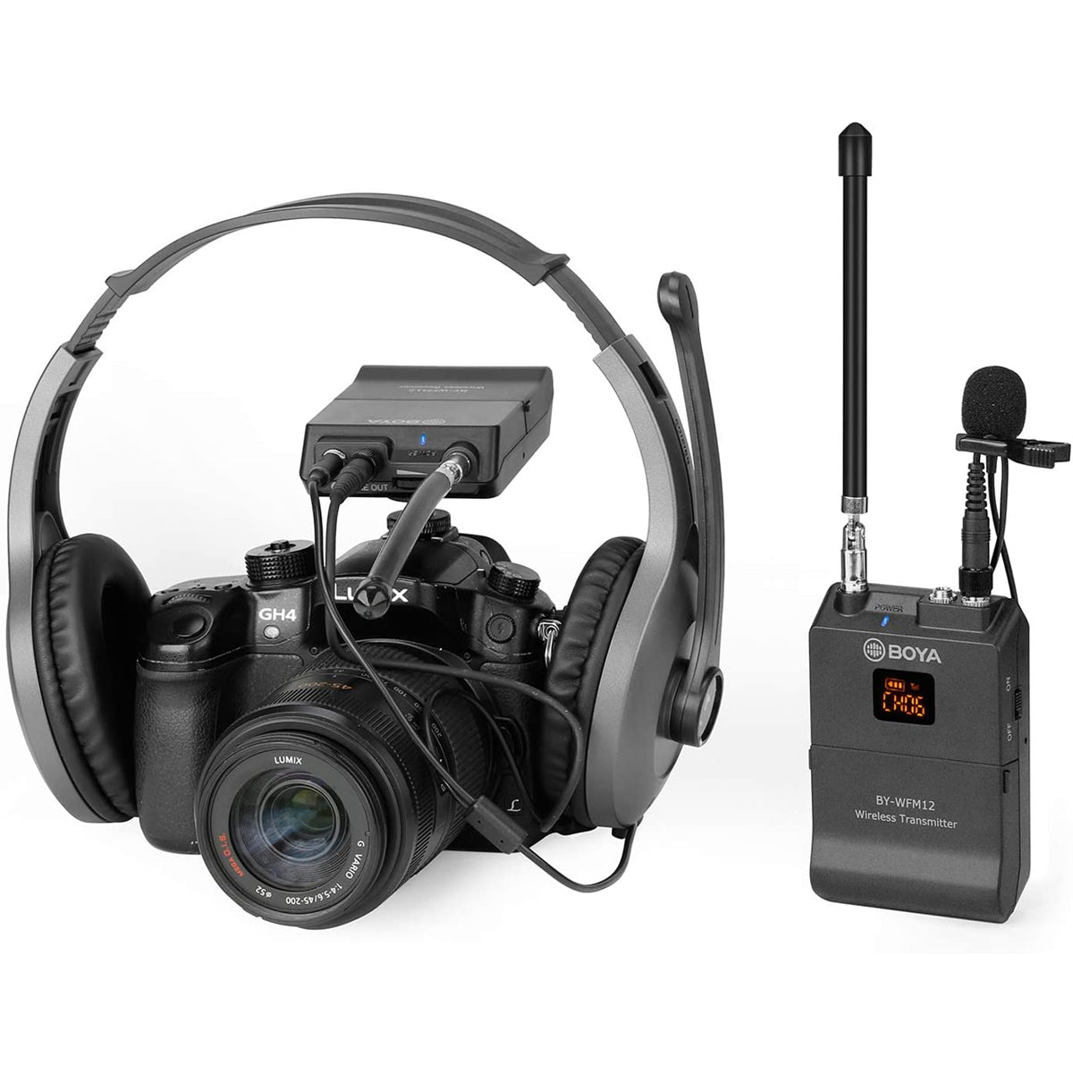BOYA BY-WFM12 12-Channels VHF Transmitter and Receiver System Professional Wireless Lavalier Mic