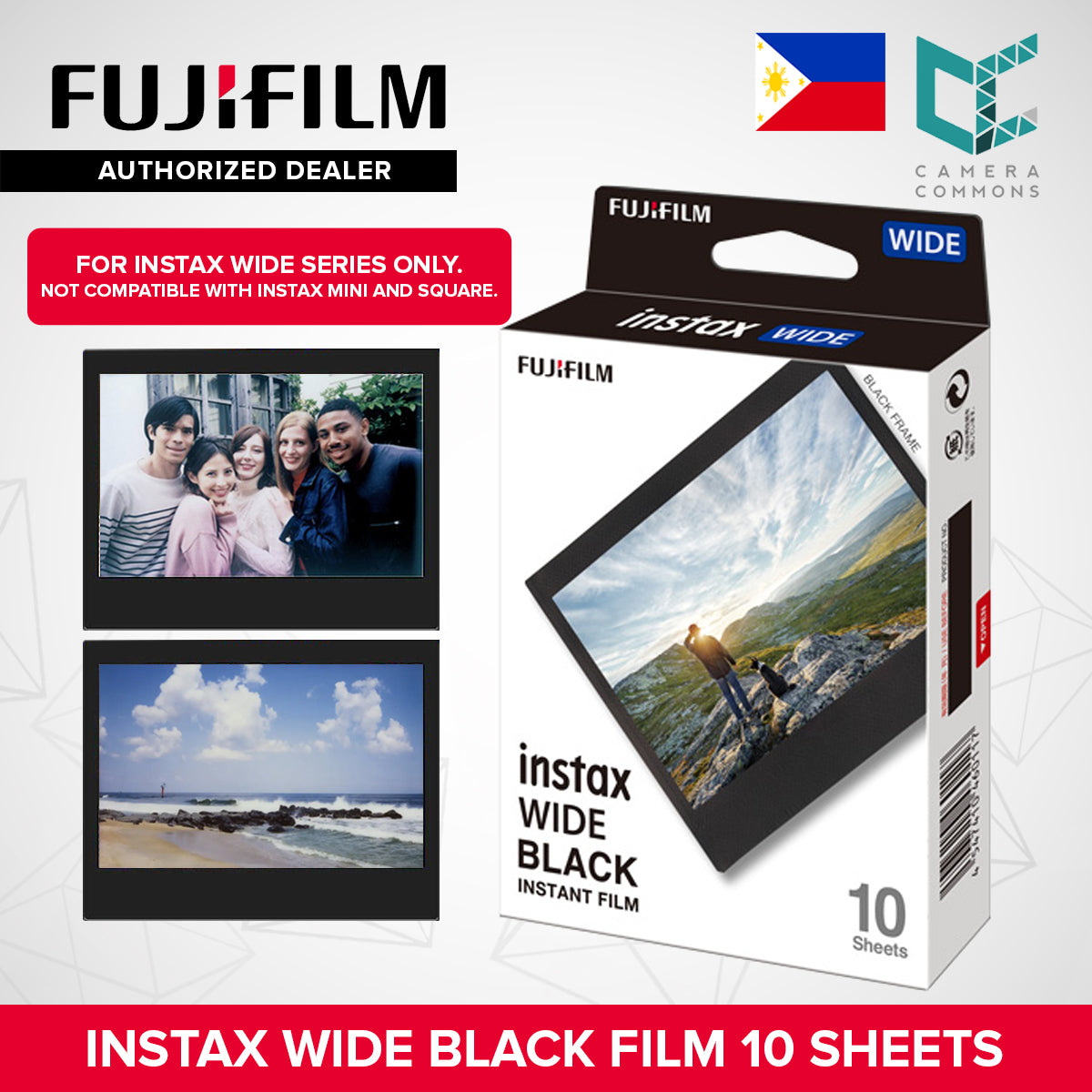 FUJIFILM Instax Wide Instant Film Black Plain Solid Color / Brushed Metallics 10 Sheets