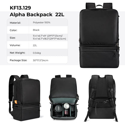 K&F Concept KF13.129 Alpha Collapsible Camera Bag 2 Way 22L for Photographers Business Trip Travel Everyday Bags Black