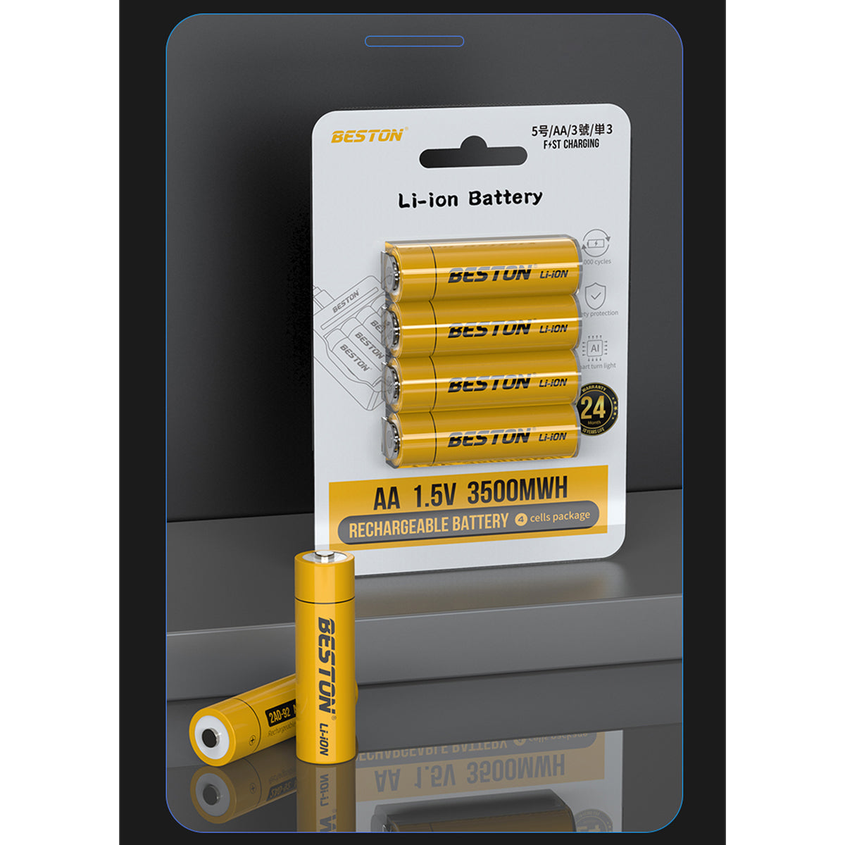 Beston 4pcs AA 1.5V 3500mWh 2AN-92 Li-ion Rechargeable Batteries