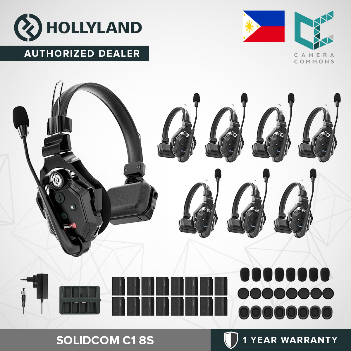 Hollyland Solidcom C1 4S 6S 8S Full-Duplex Wireless DECT Audio Intercom System with 4,6,8 Headsets